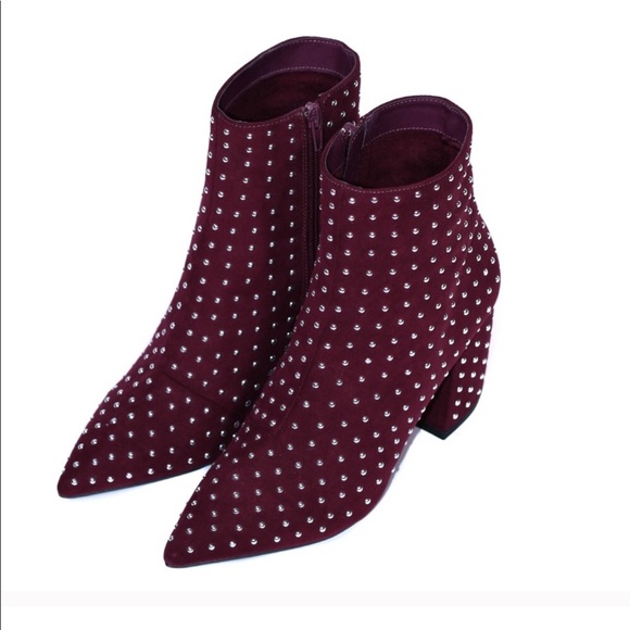 ๐คฉSALE Burgundy Studded Booties Pointed Toe Ankle - Picture 2 of 4